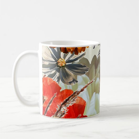 Wazig kleurrijke bloemenkunst,  kunst. koffiemok (Links)