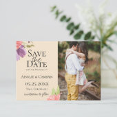Wazige bloemenfoto save the date aankondiging (Staand voorkant)