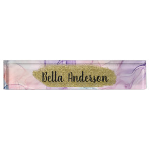 Wazige Ethische Pastel Waterverf Inkt Fantasie Gla Naambordje
