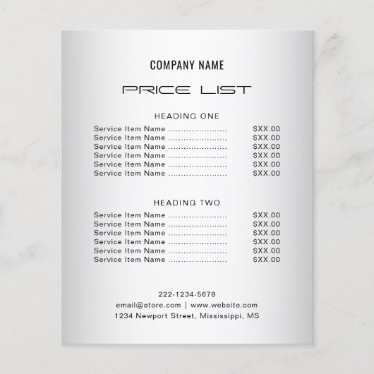 Wazige grijze achtergrond Prijslijst social media Flyer (Voorkant)