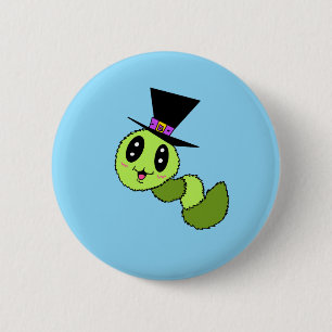 Wazige worm met hoedenknop  ronde button 5,7 cm