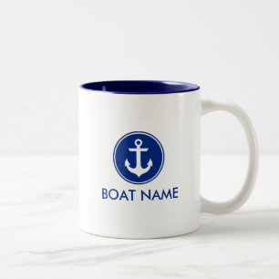WB blanc bleu nautique de tasse de nom de bateau