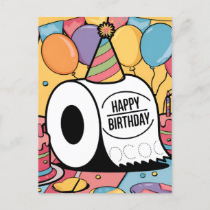 Wc-papier met verjaardagshoed ballonnen briefkaart