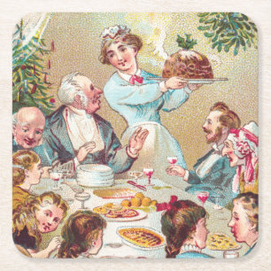 We All Wish You a Merry Christmas - Vintage Kaart Vierkante Kartonnen Onderzetter