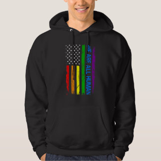 We Are All Human Proud LGBT Rainbow USA Flag Inspi Hoodie