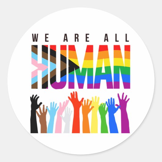 We are all human ronde sticker (Voorkant)