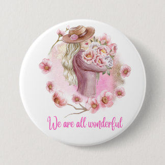 We Are All Wonderful – Floral Watercolor Woman Art Ronde Button 7,6 Cm