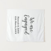 We are Engaged couple name date calligraphystylish Wandkleed (Voorkant (horizontaal))