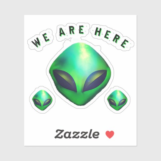 "We Are Here" Green Alien head Sticker (Feuille)