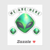 "We Are Here" groene alien hoofd sticker (Vel)