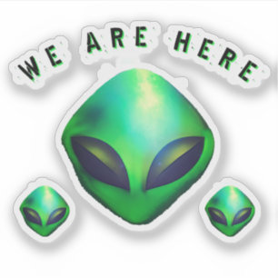 "We Are Here" groene alien hoofd sticker
