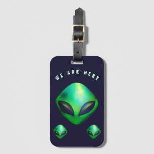 "We Are Here" groene buitenaardse kop Bagagelabel