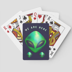 "We Are Here" Groene buitenaardse kop Pokerkaarten