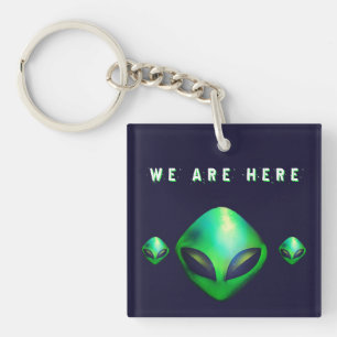 "We Are Here" groene buitenaardse kop Sleutelhanger