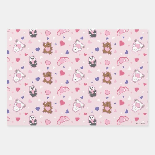 We Bare Bears - Valentine Hearts Pattern Inpakpapier Vel (Voorkant 2)