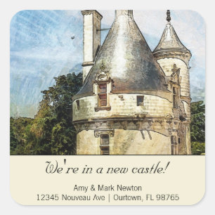 We bevinden ons in een Nieuw Castle Custom Address Vierkante Sticker