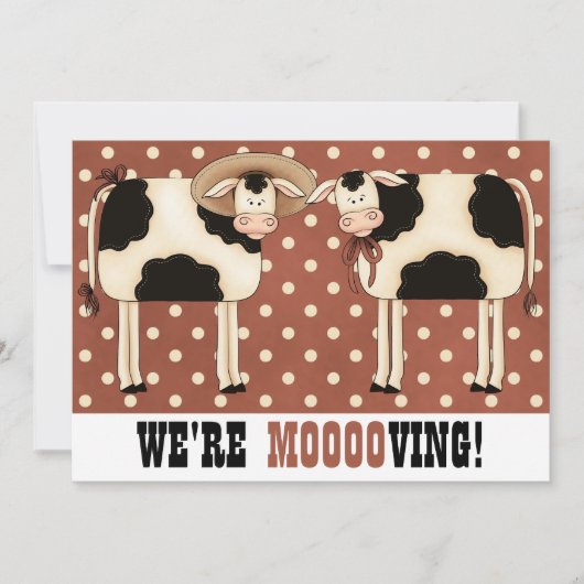 We bewegen. Funny Country Cows Housewarming Kaart (Voorkant)