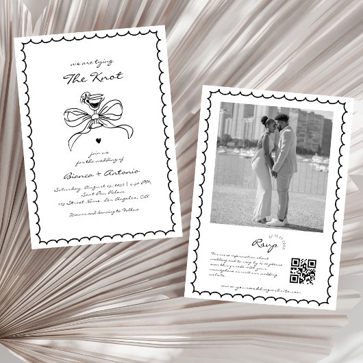 We binden de knoop hand getrokken cocktail bruilof kaart