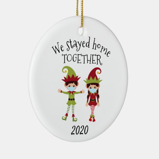 We bleven thuis met Kerstmis Elf 2020 Keramisch Ornament (Rechts)