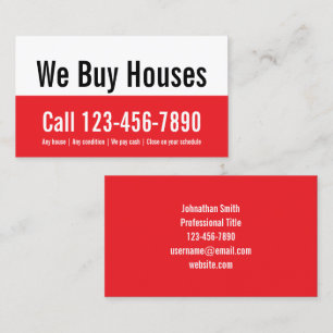 We Buy Houses Rood en Wit Vastgoed Investeerder Visitekaartje