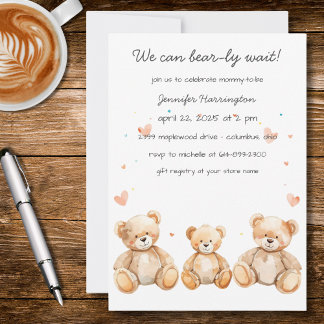 We Can Bear-ly Wait Baby Shower Invitation Kaart