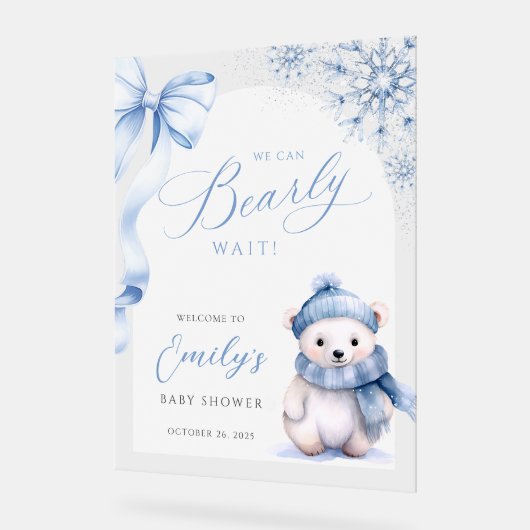 We Can Bearly Wait Acrylic Welcome Sign (Angle)