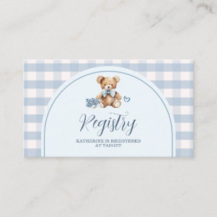 We can Bearly Wait Baby Shoes Gingham Cadeaulijst Informatiekaartje