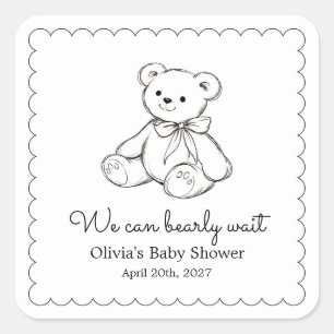 "We Can Bearly Wait" Baby Shower Geslachtsneutraal Vierkante Sticker