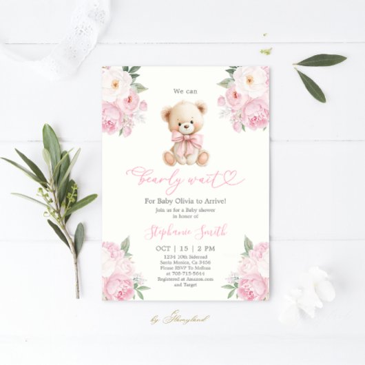 We can Bearly wait Baby Shower Girl Invitation
