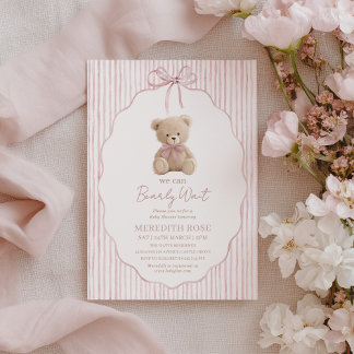 We Can Bearly Wait Baby Shower Meisje Roze Strepen Kaart