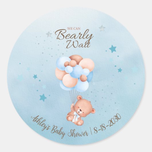 We Can Bearly Wait Baby Shower Ronde Sticker (Voorkant)