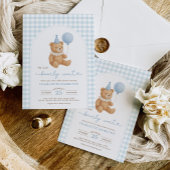 We Can Bearly Wait Bear Balloon Boy Baby Shower Kaart