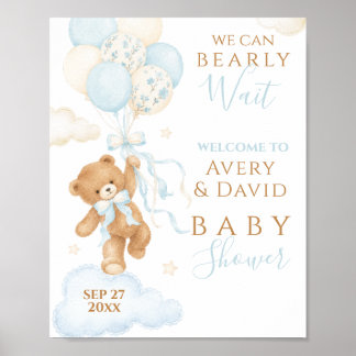 We Can Bearly Wait Blauwe Baby Shower Jongen Poster