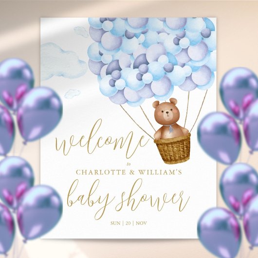 We Can Bearly Wait Blauwe Baby Shower Welkom Bord Poster