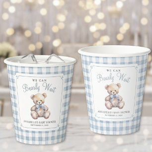 We Can Bearly Wait Blauwe Beer Babyshower Papieren Bekers