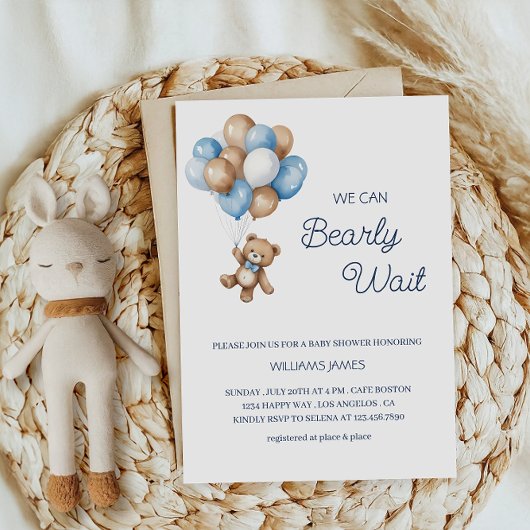 We Can Bearly Wait - Blauwe & Bruine Teddybeer  Kaart