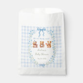 We Can Bearly Wait Blue Gingham Baby Shower Bedankzakje (Voorkant)