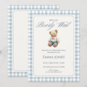 We Can Bearly Wait Blue Gingham pattern shower Kaart (Voorkant / Achterkant)