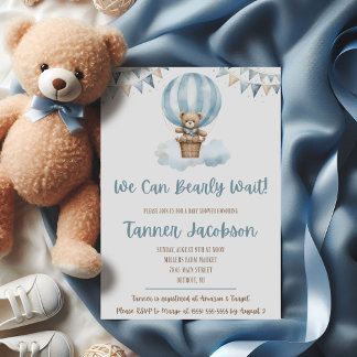 We Can Bearly Wait! Blue Teddy Bear Baby Shower Kaart