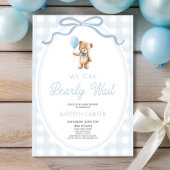 We Can Bearly Wait Blue Teddy Bear Baby Shower Kaart