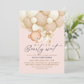 We can Bearly Wait Blush Pink Baby Shower Kaart (Staand voorkant)