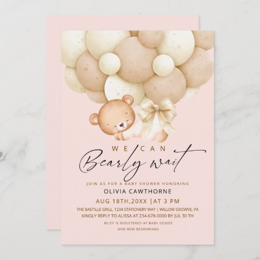 We can Bearly Wait Blush Pink Baby Shower Kaart (Voorkant / Achterkant)
