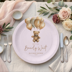 We Can Bearly Wait Boho Teddybeer Baby Shower Papieren Bordje