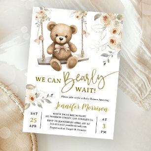 We Can Bearly Wait Boho Teddybeer Babyshower Kaart