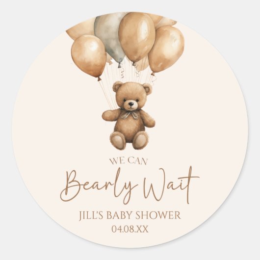 We Can Bearly Wait Boho Teddybeer Babyshower Ronde Sticker (Voorkant)