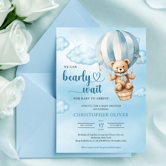 We can bearly wait boy baby shower invitation