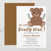 We Can Bearly Wait Boy Baby Shower Invitation Kaart (Voorkant / Achterkant)