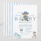 We Can Bearly Wait Cowboy Baby Shower Kaart (Voorkant / Achterkant)