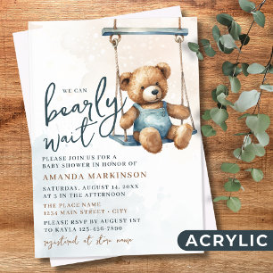 We Can Bearly Wait Denim Teddybeer Babyshower Acryl Uitnodigingen
