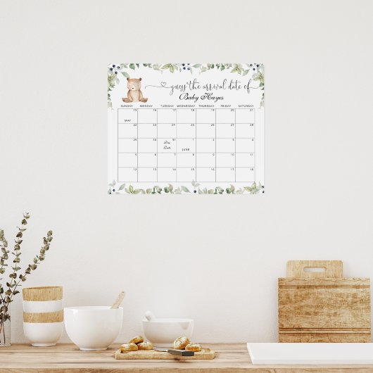 We can bearly wait due date calendar poster (Cuisine)